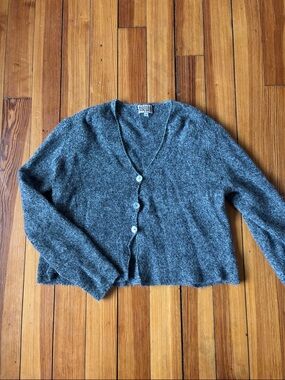 Baby Alpaca-Wool Heathered Gray Button Cardigan
